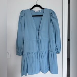 & Other Stories Tie-Front Mini Dress - Light Dusty Blue - US 6